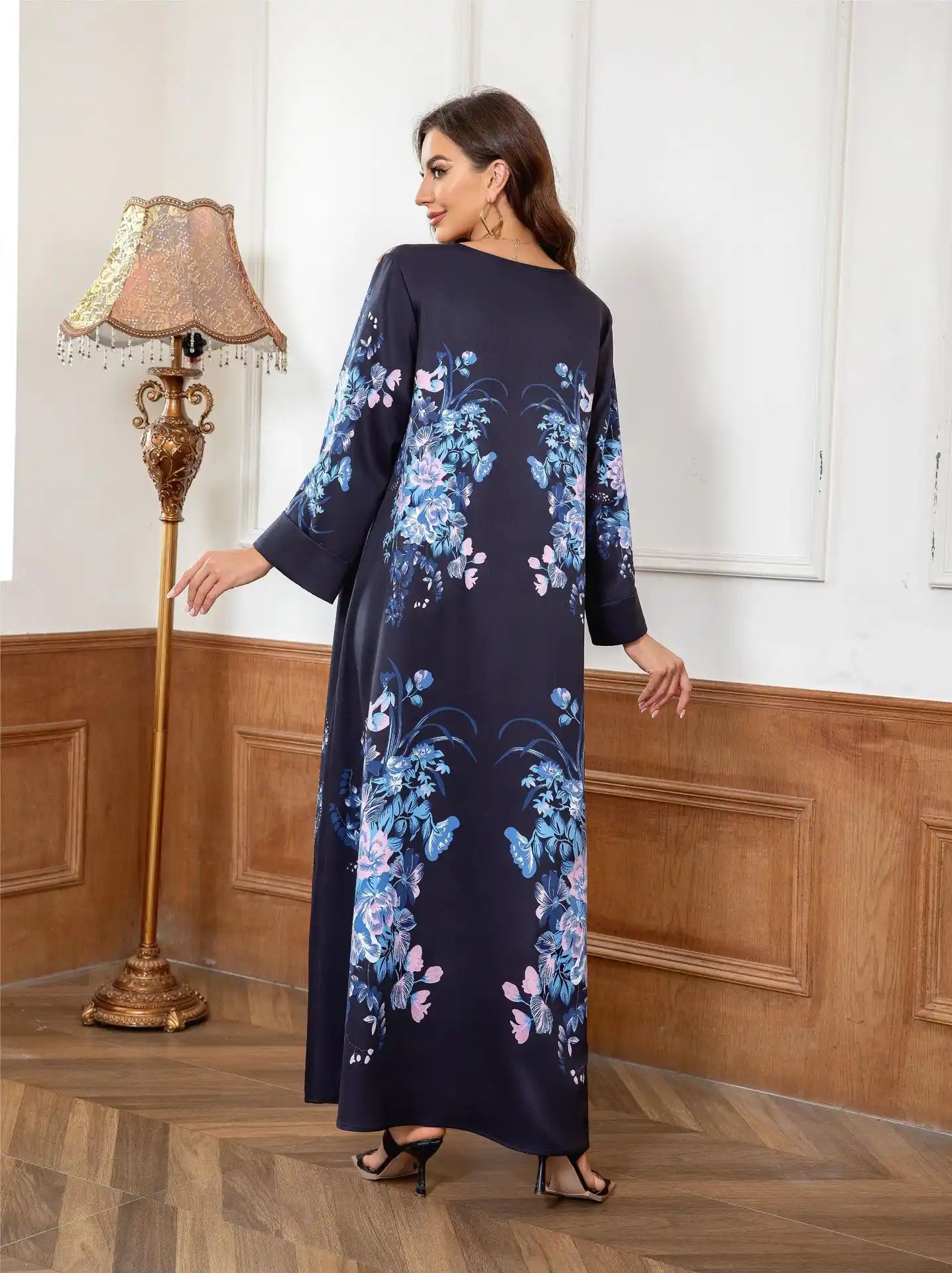 KS005 Muslim Robe Printed Beading Abayas