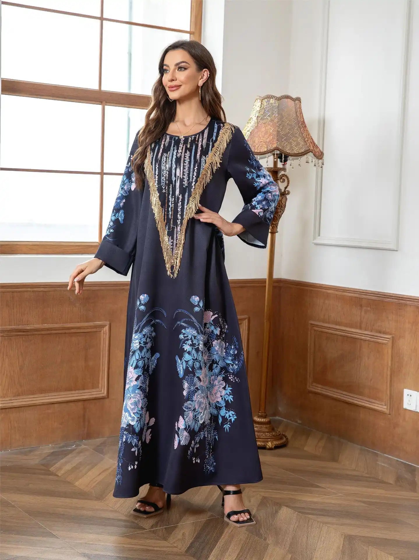 KS005 Muslim Robe Printed Beading Abayas