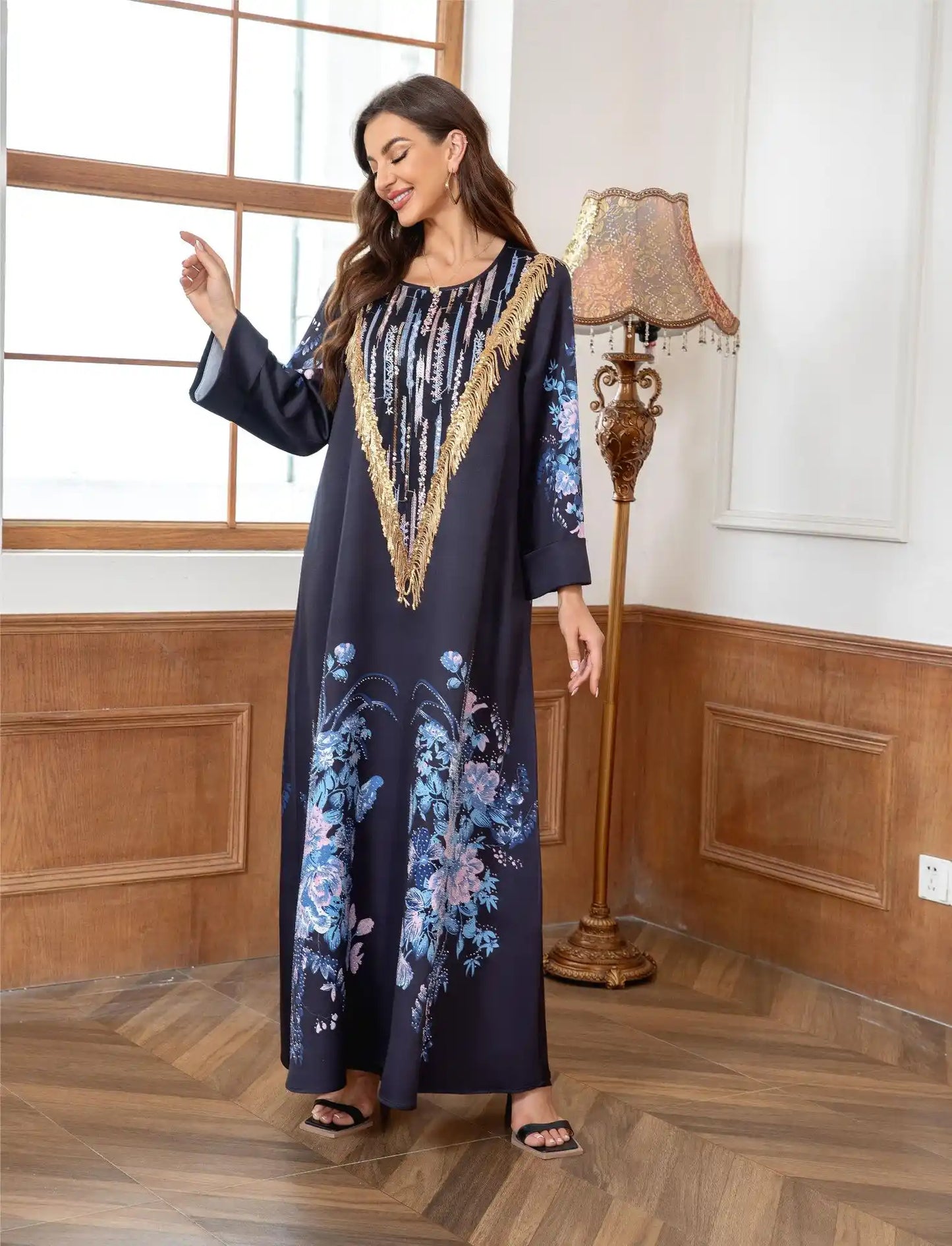 KS005 Muslim Robe Printed Beading Abayas