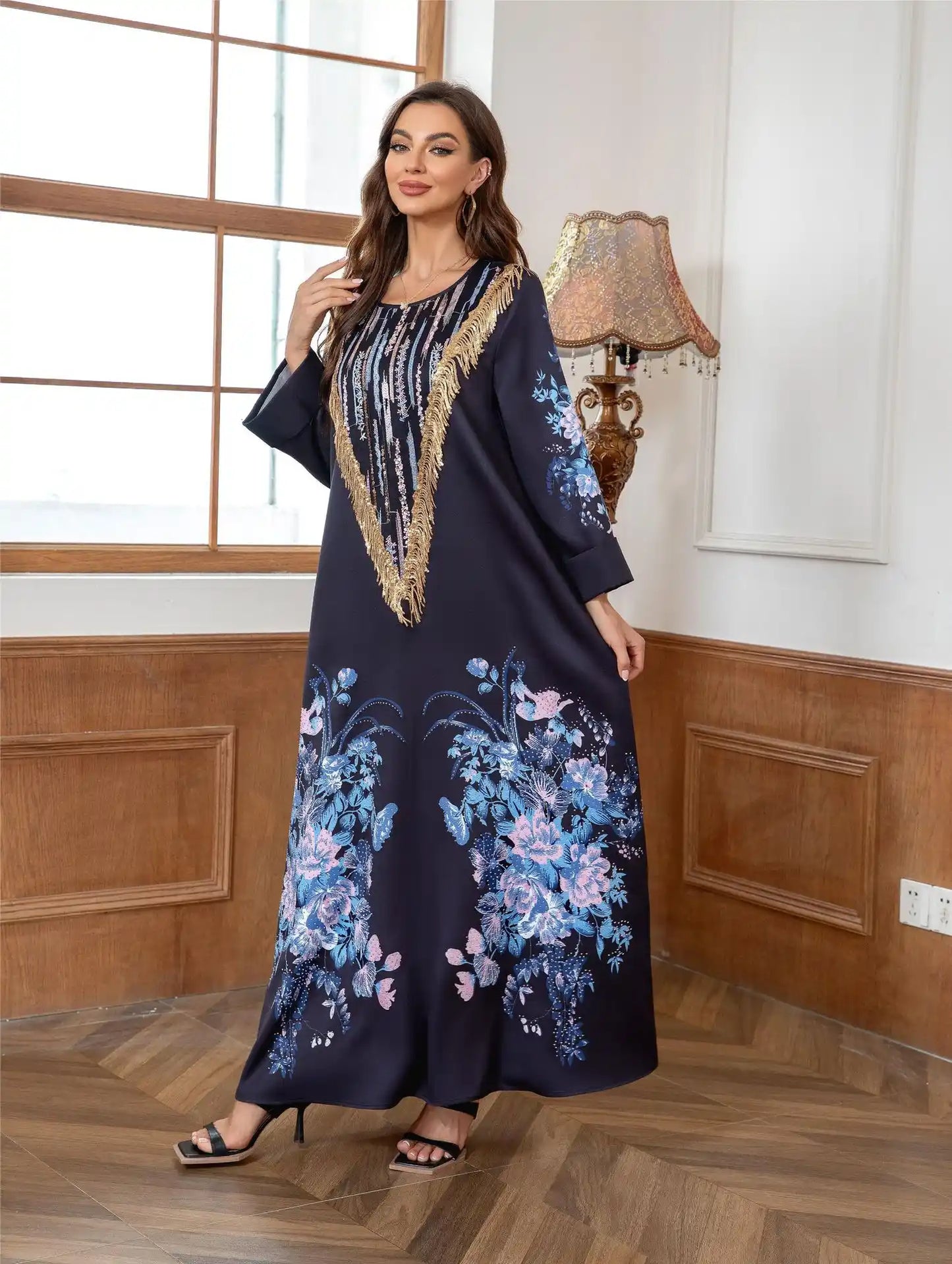 KS005 Muslim Robe Printed Beading Abayas