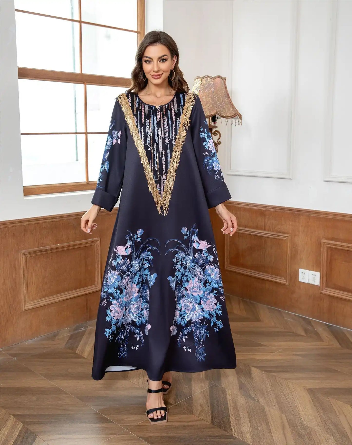 KS005 Muslim Robe Printed Beading Abayas