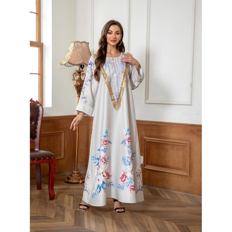 KS005 Muslim Robe Printed Beading Abayas