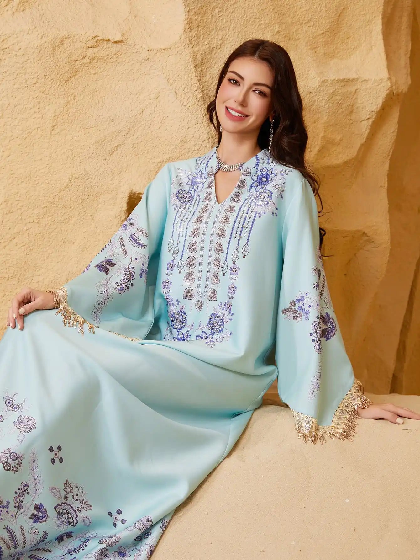 NC15 Muslim Dress Dubai Tassel Robe Abaya