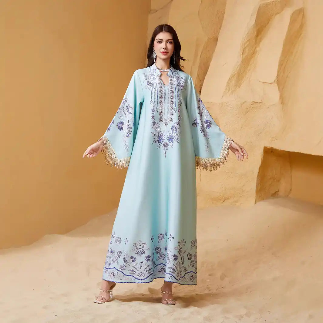 NC15 Muslim Dress Dubai Tassel Robe Abaya