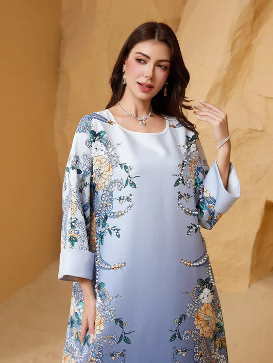 NC17 Muslim Beaded Rhinestone Loose Abaya Robe