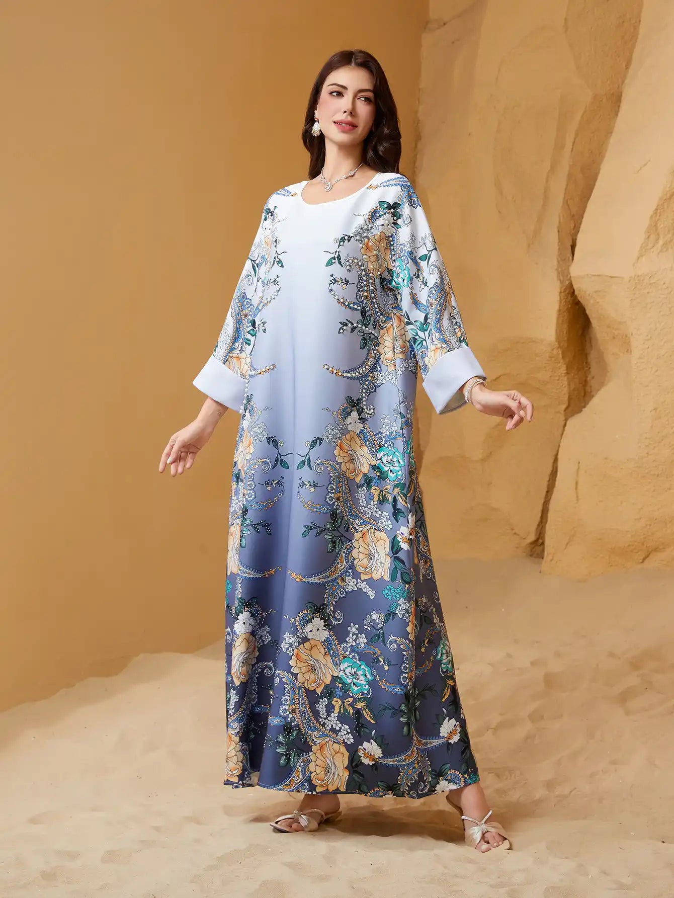 NC17 Muslim Beaded Rhinestone Loose Abaya Robe
