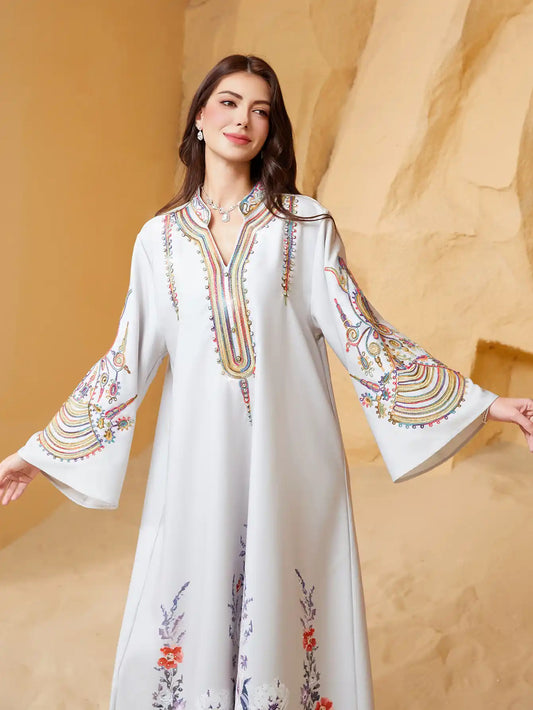 NC22 Arab Robe Embroidery Dubai Casual Dress Abayas