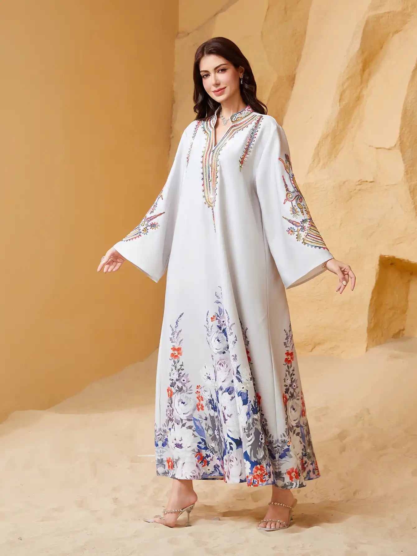 NC22 Arab Robe Embroidery Dubai Casual Dress Abayas