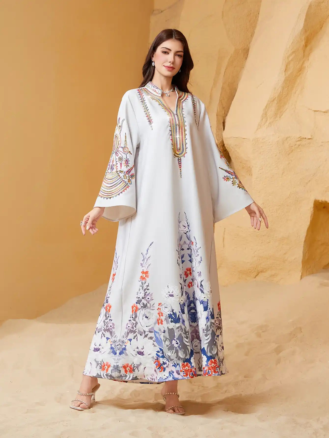 NC22 Arab Robe Embroidery Dubai Casual Dress Abayas