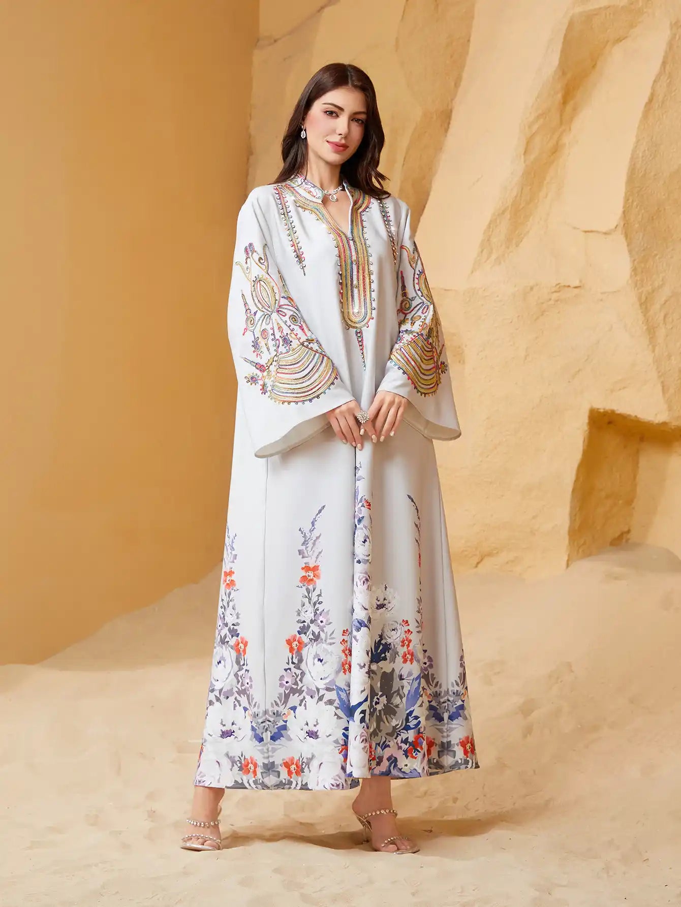 NC22 Arab Robe Embroidery Dubai Casual Dress Abayas