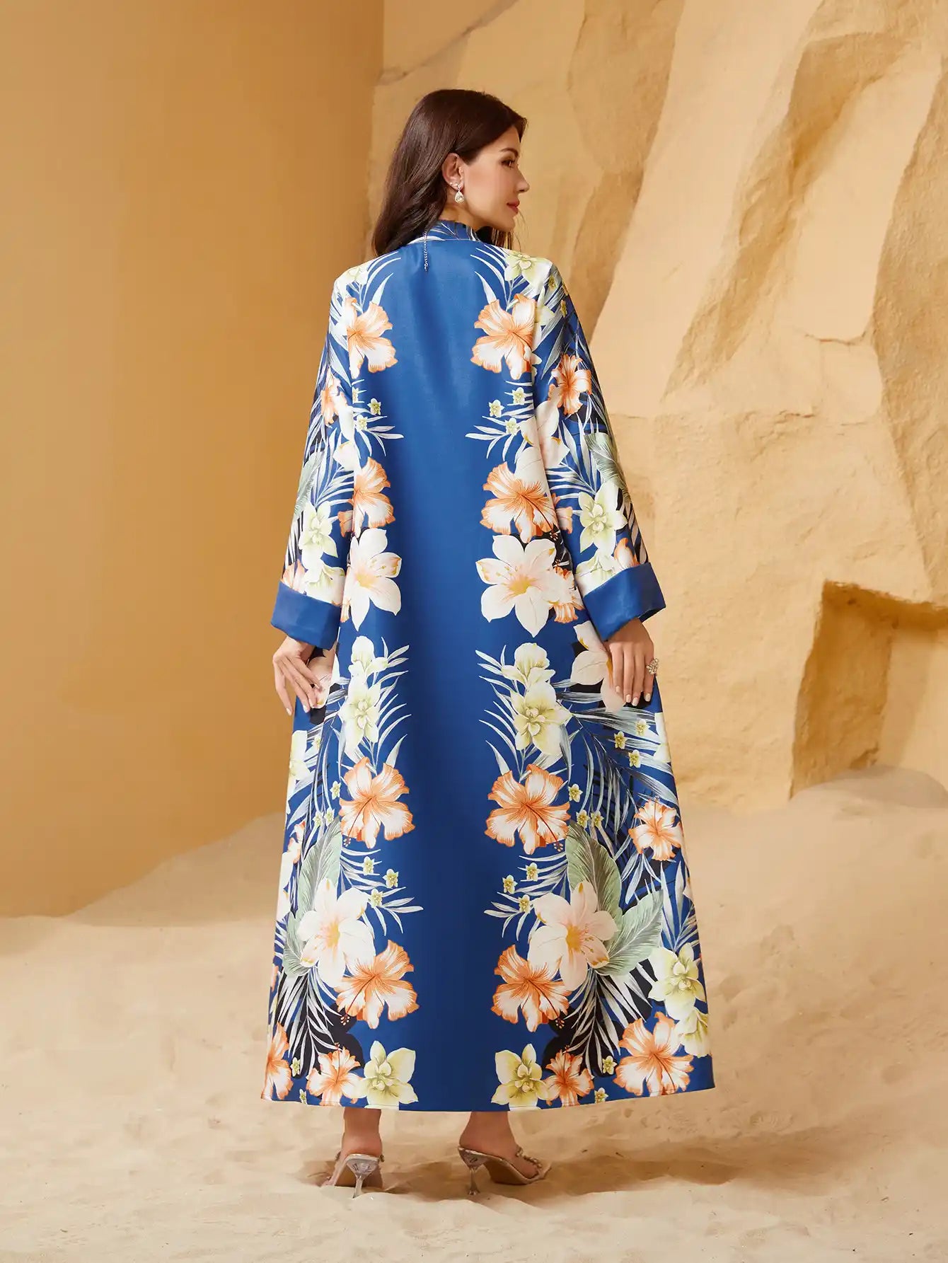 NC23 Muslim Women Printed Robe Abaya Dress