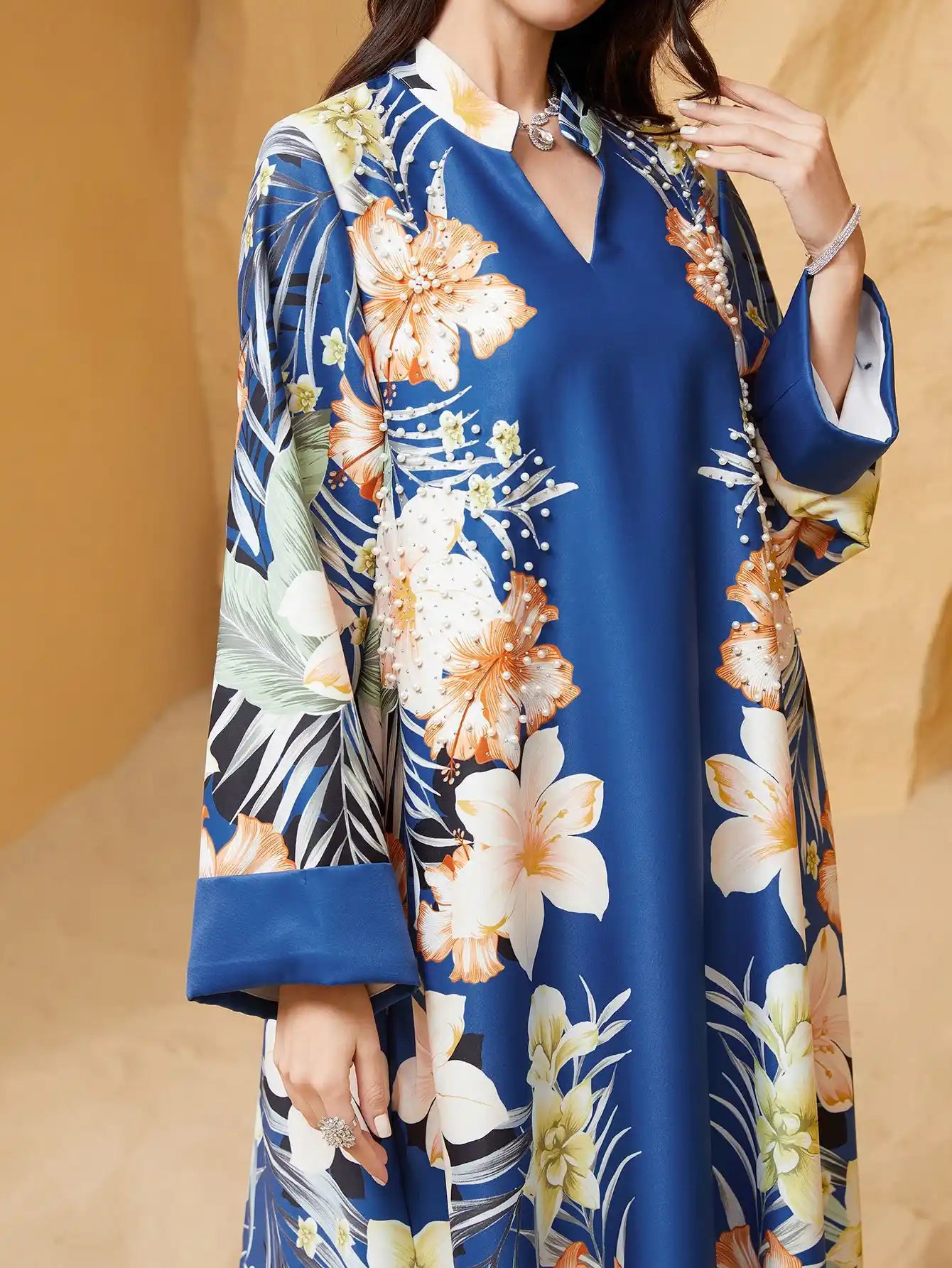 NC23 Muslim Women Printed Robe Abaya Dress
