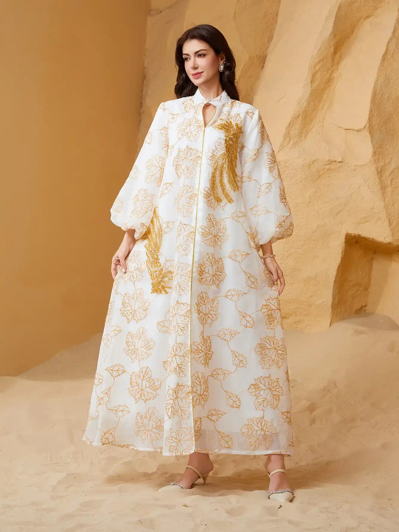 NC28 Islamic Robe Puff Sleeve Dress