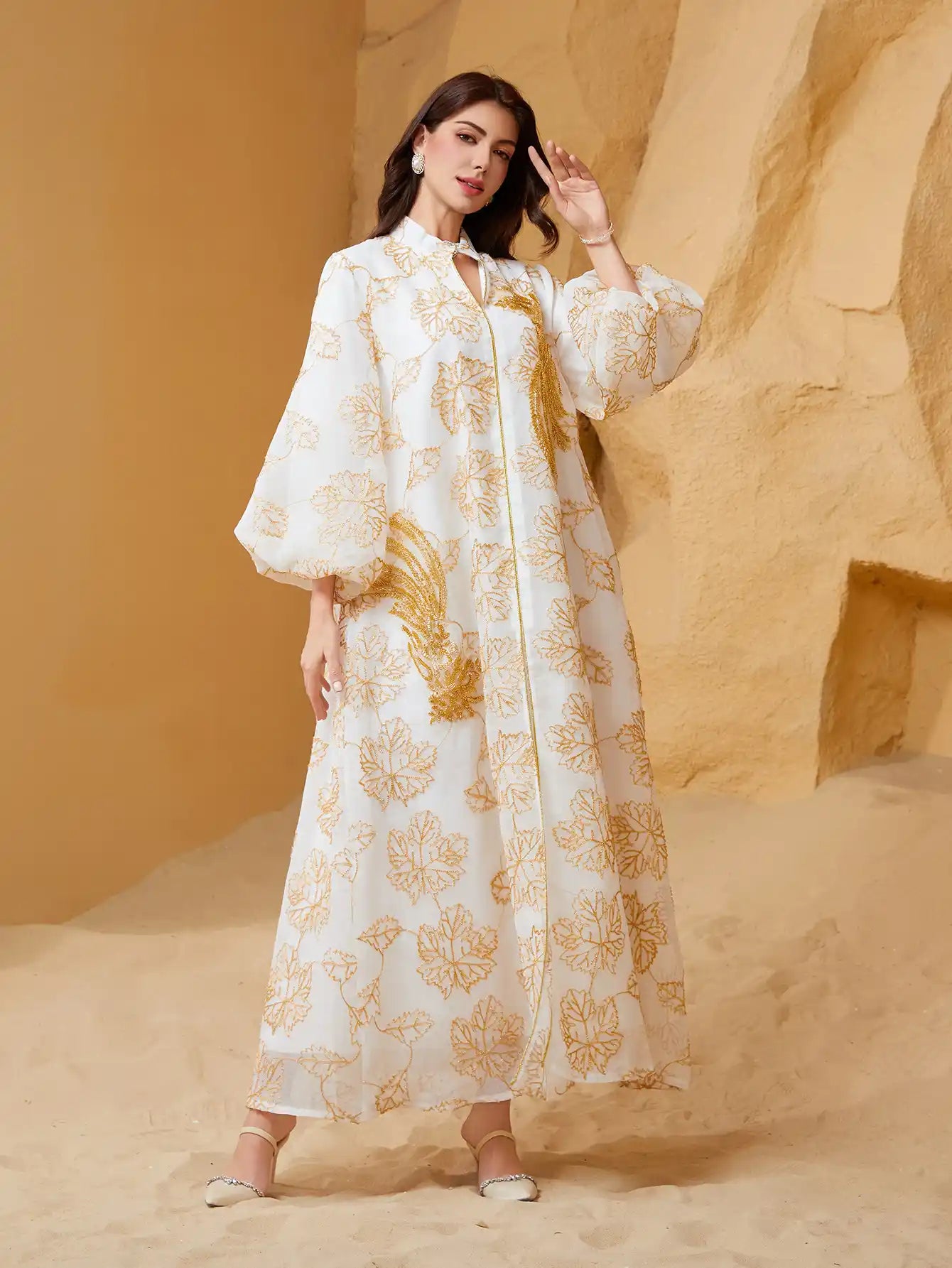 NC28 Islamic Robe Puff Sleeve Dress