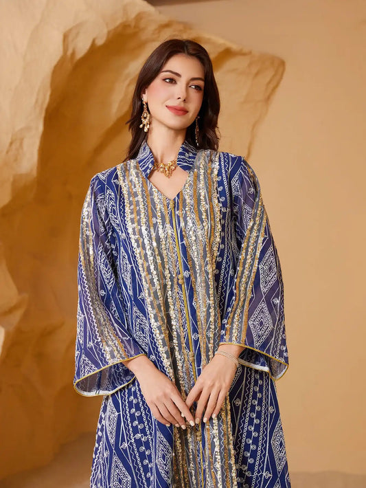 NC33 Muslim Islamic Evening Dress Sequin Embroidery Dress