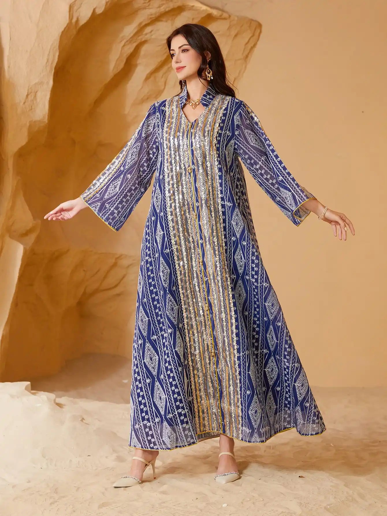NC33 Muslim Islamic Evening Dress Sequin Embroidery Dress