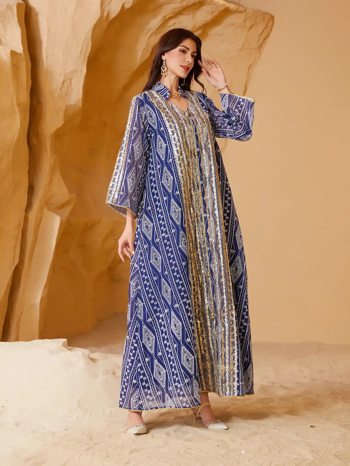 NC33 Muslim Islamic Evening Dress Sequin Embroidery Dress
