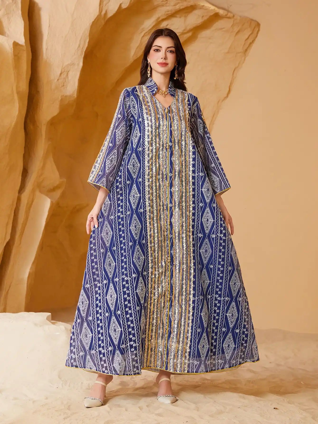 NC33 Muslim Islamic Evening Dress Sequin Embroidery Dress