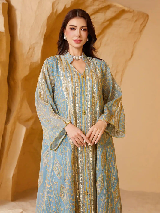 NC33 Muslim Dubai Evening Dress Sequin Embroidery Dress