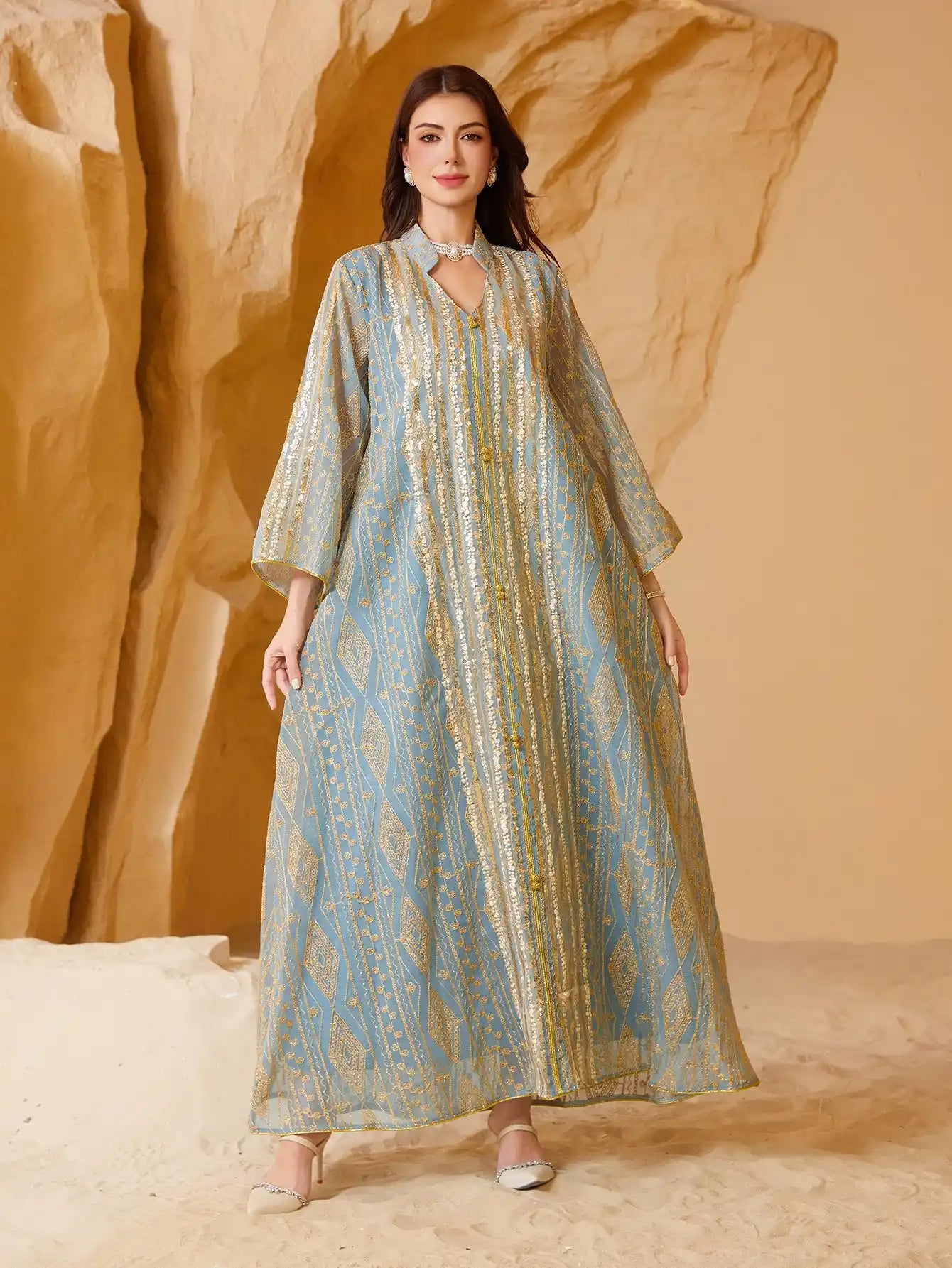 NC33 Muslim Dubai Evening Dress Sequin Embroidery Dress
