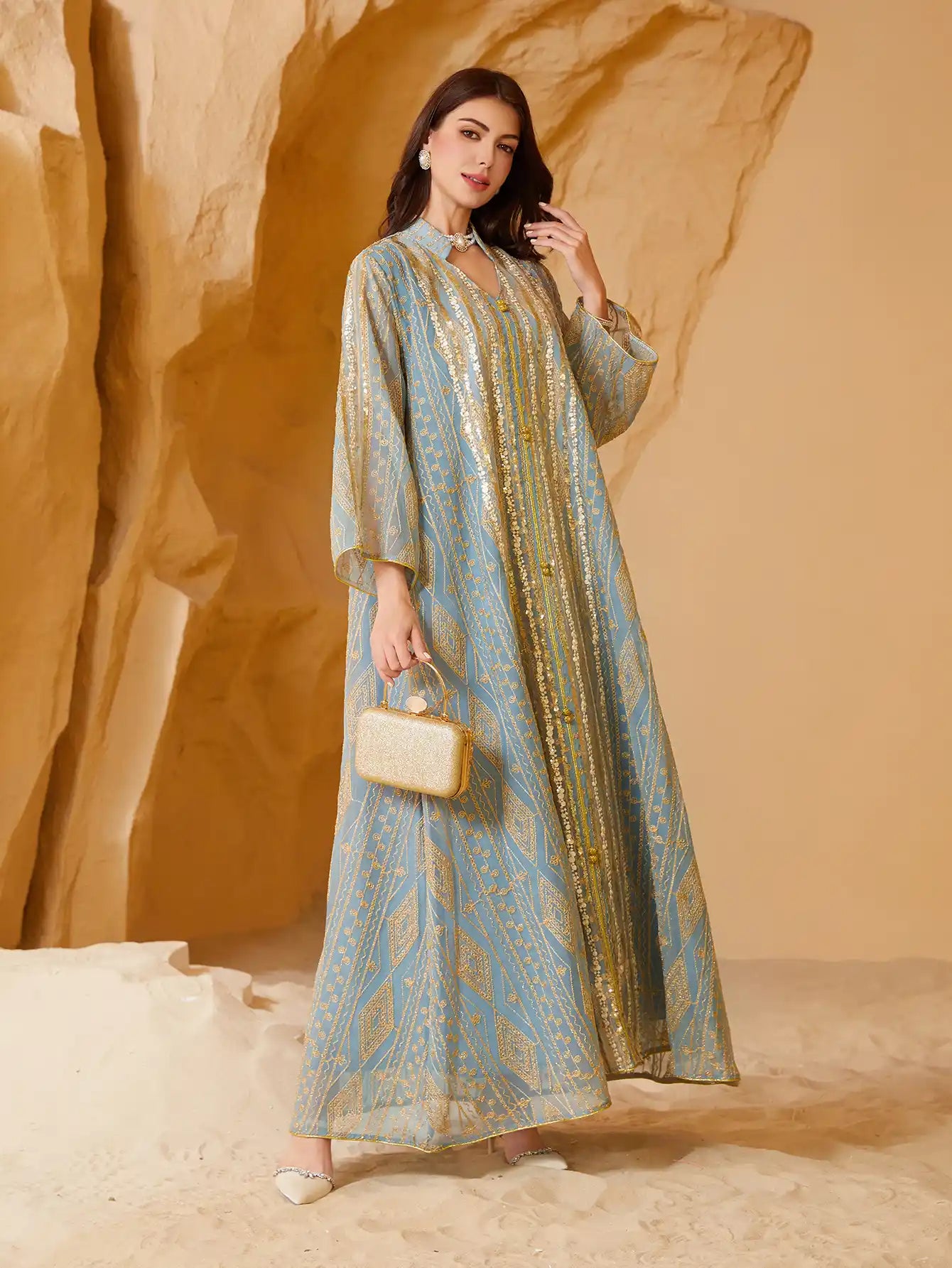NC33 Muslim Dubai Evening Dress Sequin Embroidery Dress