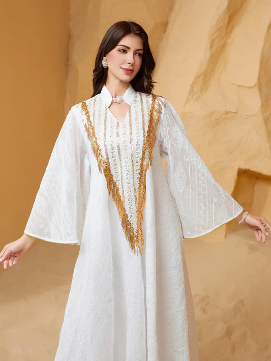 SW005 Arab Dubai Mesh Embroidery Sequins Abaya Evening Dress