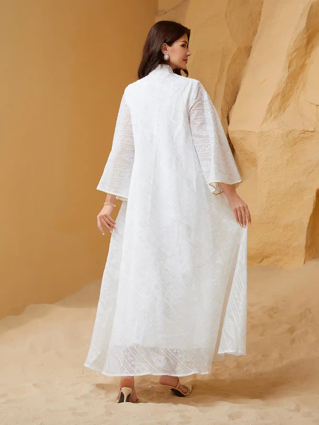 SW005 Arab Dubai Mesh Embroidery Sequins Abaya Evening Dress