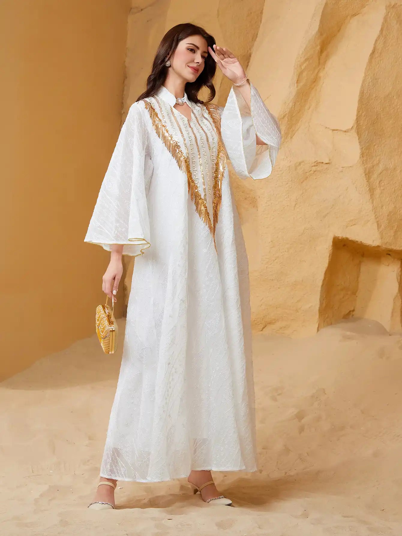 SW005 Arab Dubai Mesh Embroidery Sequins Abaya Evening Dress