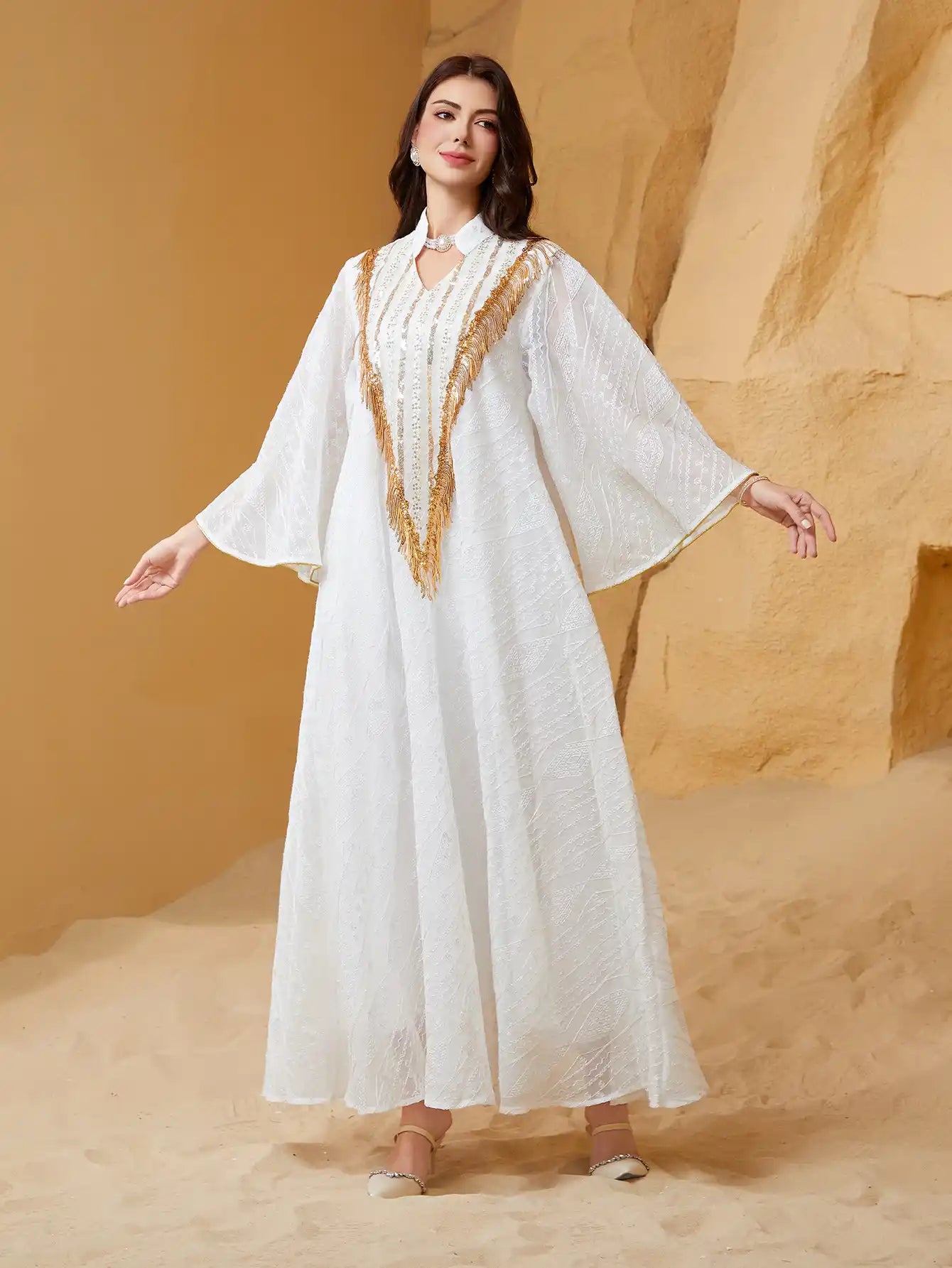 SW005 Arab Dubai Mesh Embroidery Sequins Abaya Evening Dress