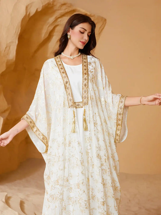 SW013 Muslim Summer Dress Gilded Robe Abaya Two-piece Suits