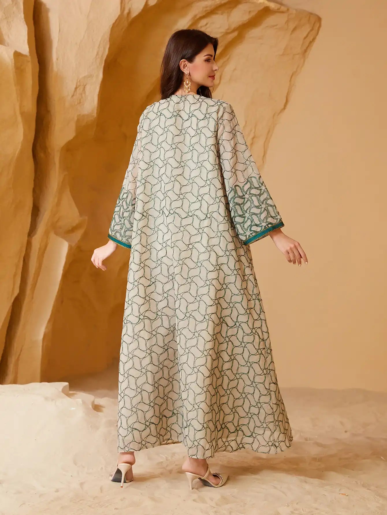 SW021 Muslim Robe Mesh Dress Abaya