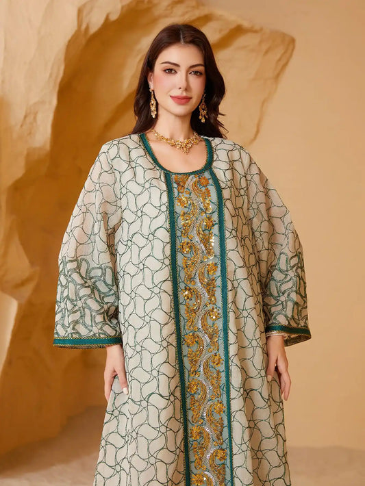 SW021 Muslim Robe Mesh Dress Abaya