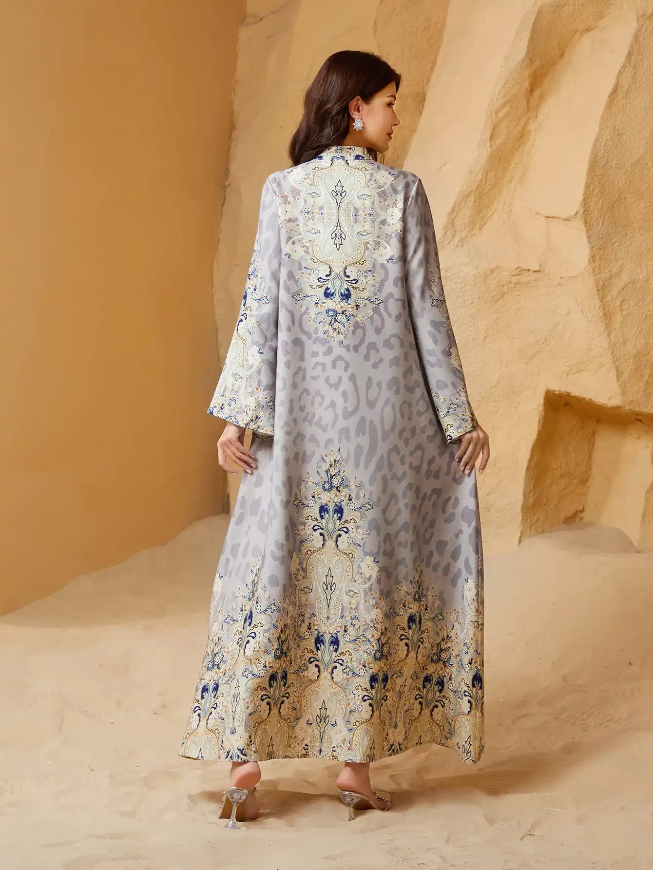 SW1004 Leopard Print Beading Hot Diamond Arabic Abayas