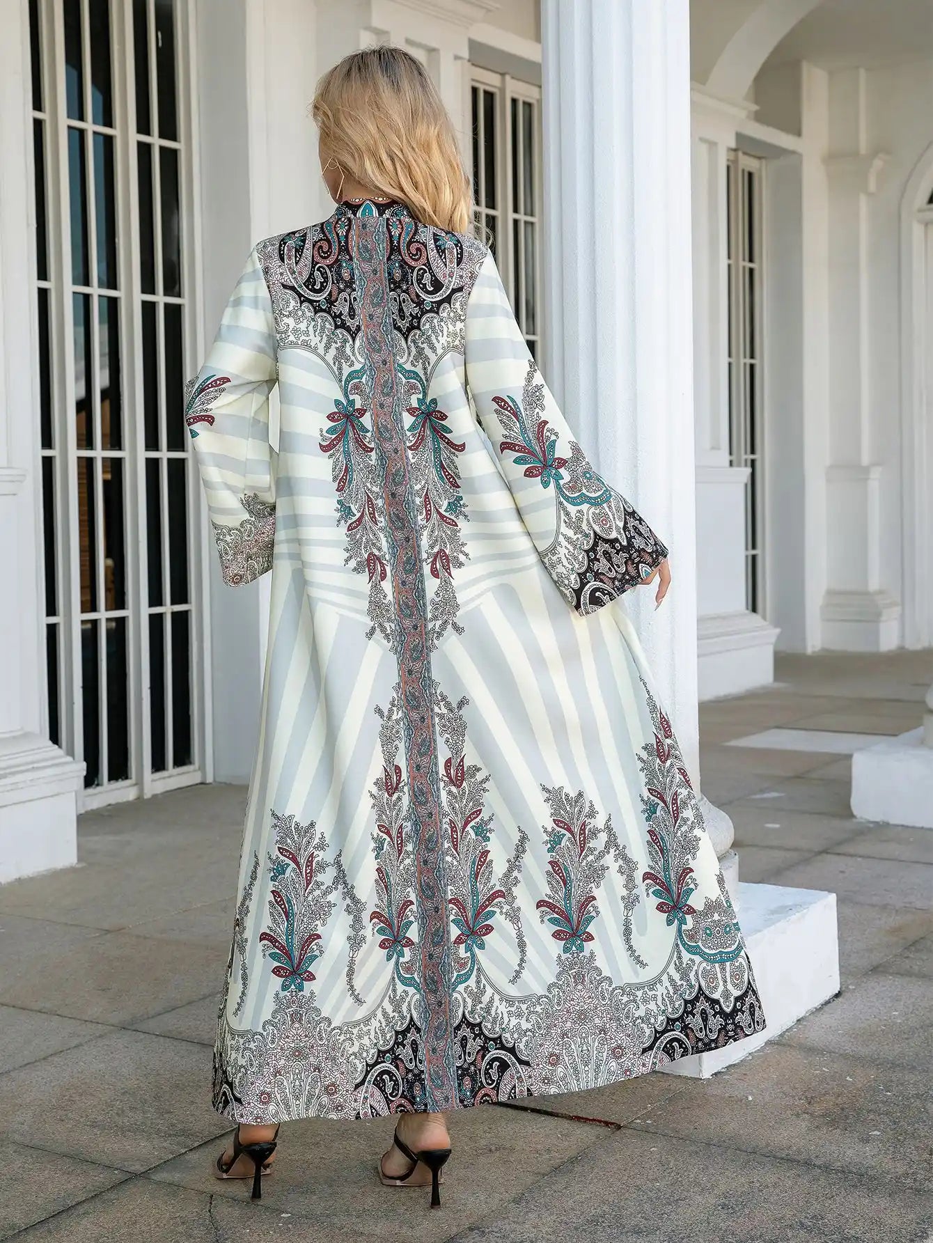 SW1101 Robe Printed Diamond Beaded Abayas