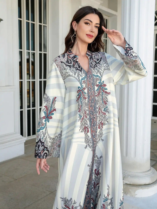 SW1101 Robe Printed Diamond Beaded Abayas