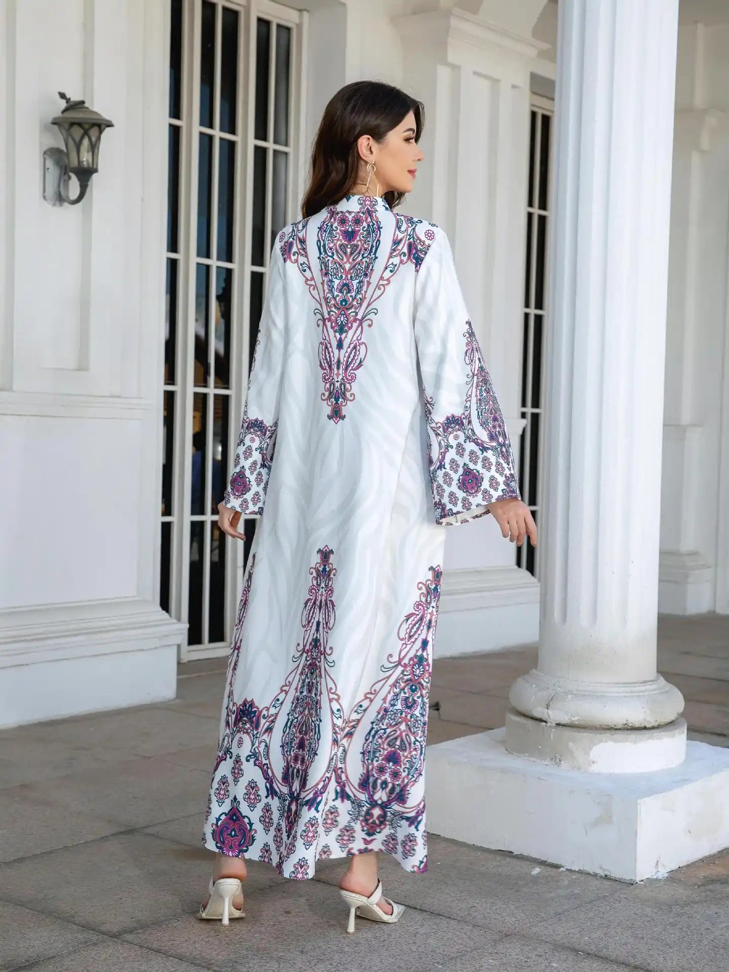 SW1102 Robe Printed Diamond Beaded Dress Abayas