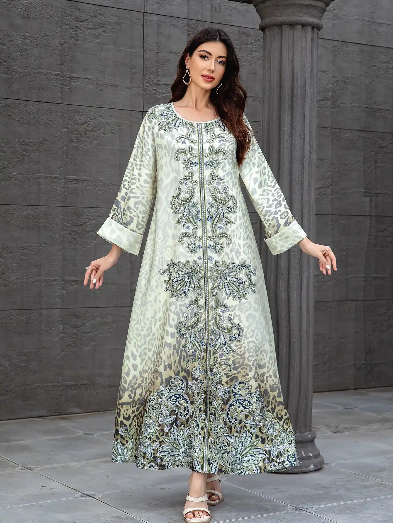 SW1112 Leopard Print Beading and Rhinestone Dress for Women Abay
