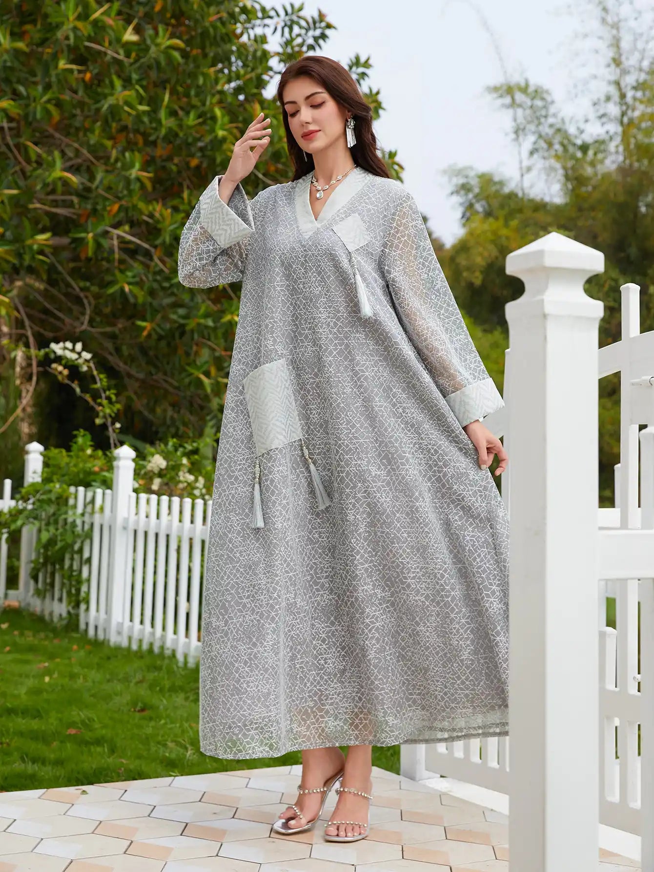 SW71 Abaya Robe Mesh Tassel Pendant Islamic Robe
