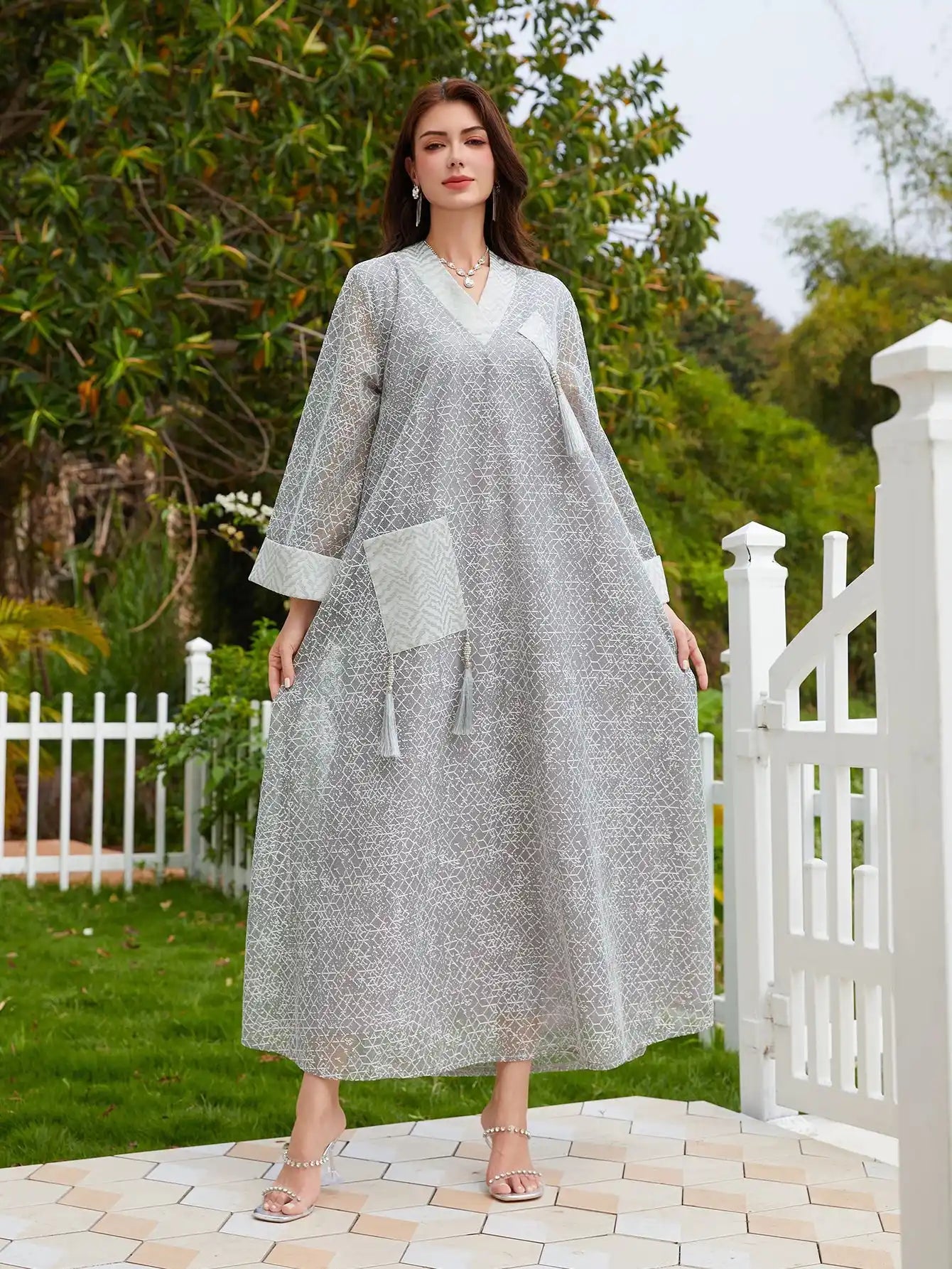 SW71 Abaya Robe Mesh Tassel Pendant Islamic Robe